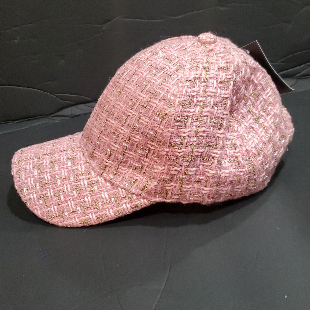 Pink tweed look silver and gold threading baseball style cap brand new